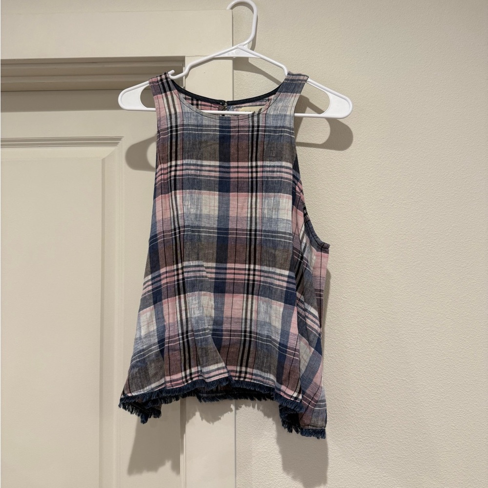 Cloth & Stone Kids Plaid Tank Top - Pink, Blue, and White